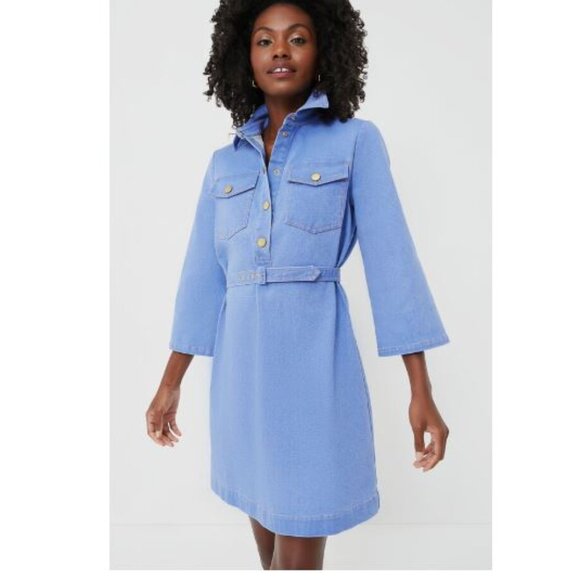 Tuckernuck Indigo Lexi  Denim Shift Dress | Casual Preppy Mini Sz S - Picture 2 of 7